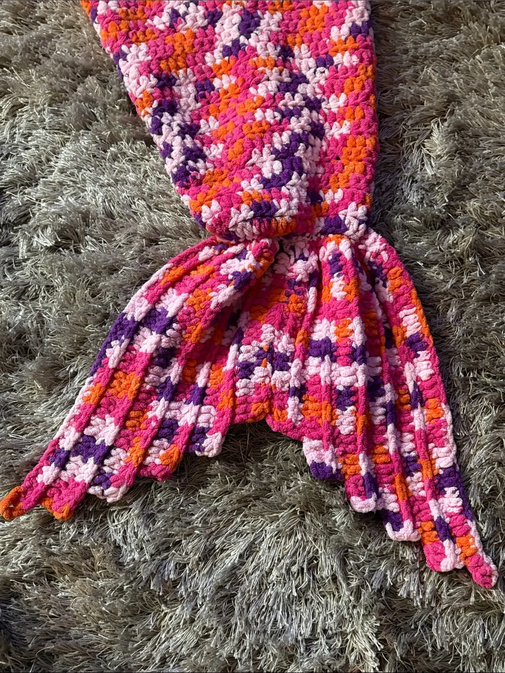 Mermaid Tail Blanket Pink Multicolor Crochet Very cozy and strong 43” x 17.5”